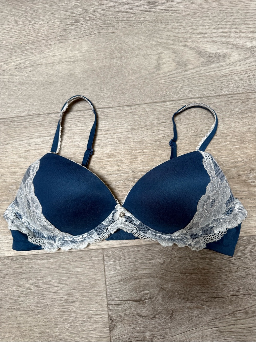 Victoria's Secret Navy Blue Bra with Cream Lace